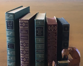 Burgandy Green & Blue Stack Gold Embossed Spines Old Decorative Books Instant Library Decor Wedding Decor