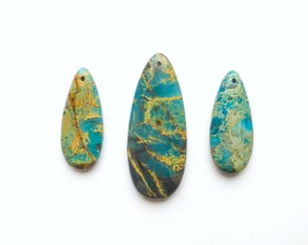 3pcs Pendant bead Set Blue sea sediment jasper Teardrop pendant set jewelry supply pendant Light blue gemstone semi precious for jewelry