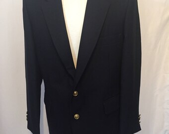 Vintage Johnny Carson for KG Men's Store Navy Blue Blazer Jacket Sport Coat with Brass Buttons 40R Medium M