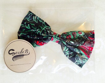 Retro large fabric hair bow, clip back..... "Like" our fb page for 10% discount