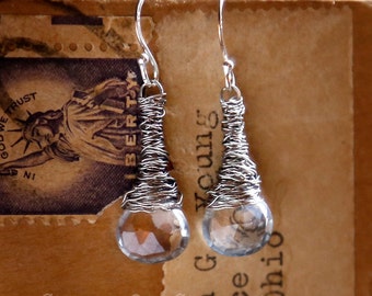Strung-Out guitar string earrings with Blue Topaz