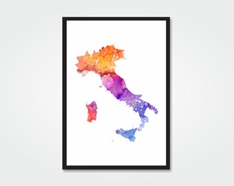 ITALY Watercolor Print - 8.5x11 - ITALY Map Digital Print