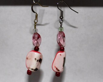 Pink And Rose Bead Dangle Earrings