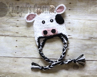 Baby Cow Crochet Hat Newborn Cow Hat Kids Cow Hat Halloween Costume Baby Photo Props