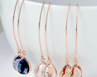 SHIPS TOMORROW Drop Earrings Bridesmaid Earrings Rose Gold Bridesmaid Gift Rose Gold Jewelry Set Bridal Earrings Bridesmaids Dangle Earrings