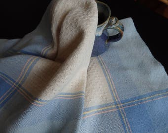 Handwoven Organic Cotton Kitchen Towel in Cream, Blues, Yellow and Pink
