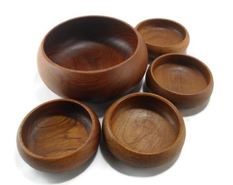MidCentury Modern Salad Bowl Set * Thailand Teak Wood