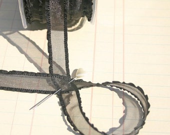 Sheer Ruffled Black Lace Trim - May Arts Ribbons - 5/8" Wide - 26 Yards - LAST OF SPOOL - Sale