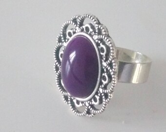 Purple and silver agate ring