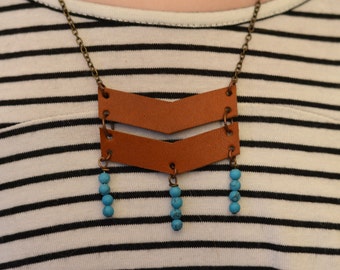 Leather Chevron Necklace with Beads