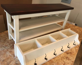 Hallway / Mud Room / Foyer Bench (40") with Two Shoe Shelves and Matching Coat Rack/ Cubbies In Your Choice of Colors