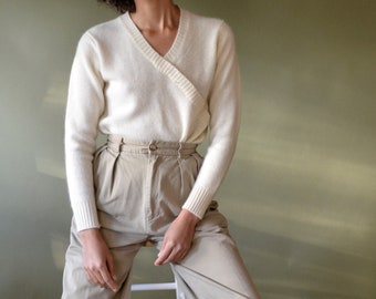 80s angora lambswool beaded wrap style blouse // size small