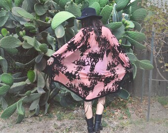 French Baroque Velvet Burnout Fringe Kimono
