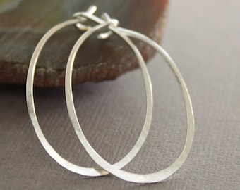 Artisan simple oval shape hoop sterling silver earrings -Minimalistic earrings - Modern minimalist earrings - Oval hoop earrings - ER049
