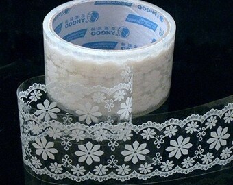 Victorian White Lace Transparent Deco Tape - Floral (07)