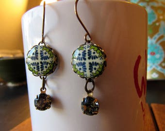 Mosaic tile pattern earrings, Mexican jewelry, Folk art jewelry, Boho earrings, Wanderlust jewelry, dangle earrings, Earrings