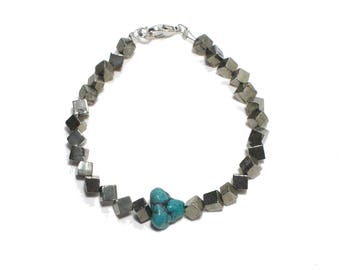 Bohemian turquoise nugget and pyrite stone beaded stackable bracelet
