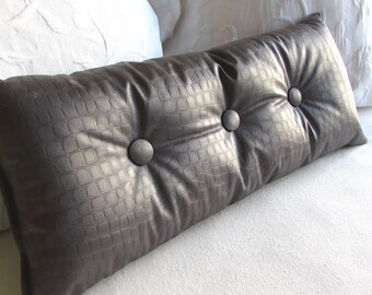 CROCODILE(not really) fabric nickel gray lumbar Bolster Pillow 9x25