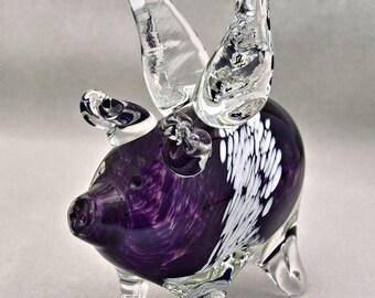 Glass Hand Sculpted Colorful Flying Pigs