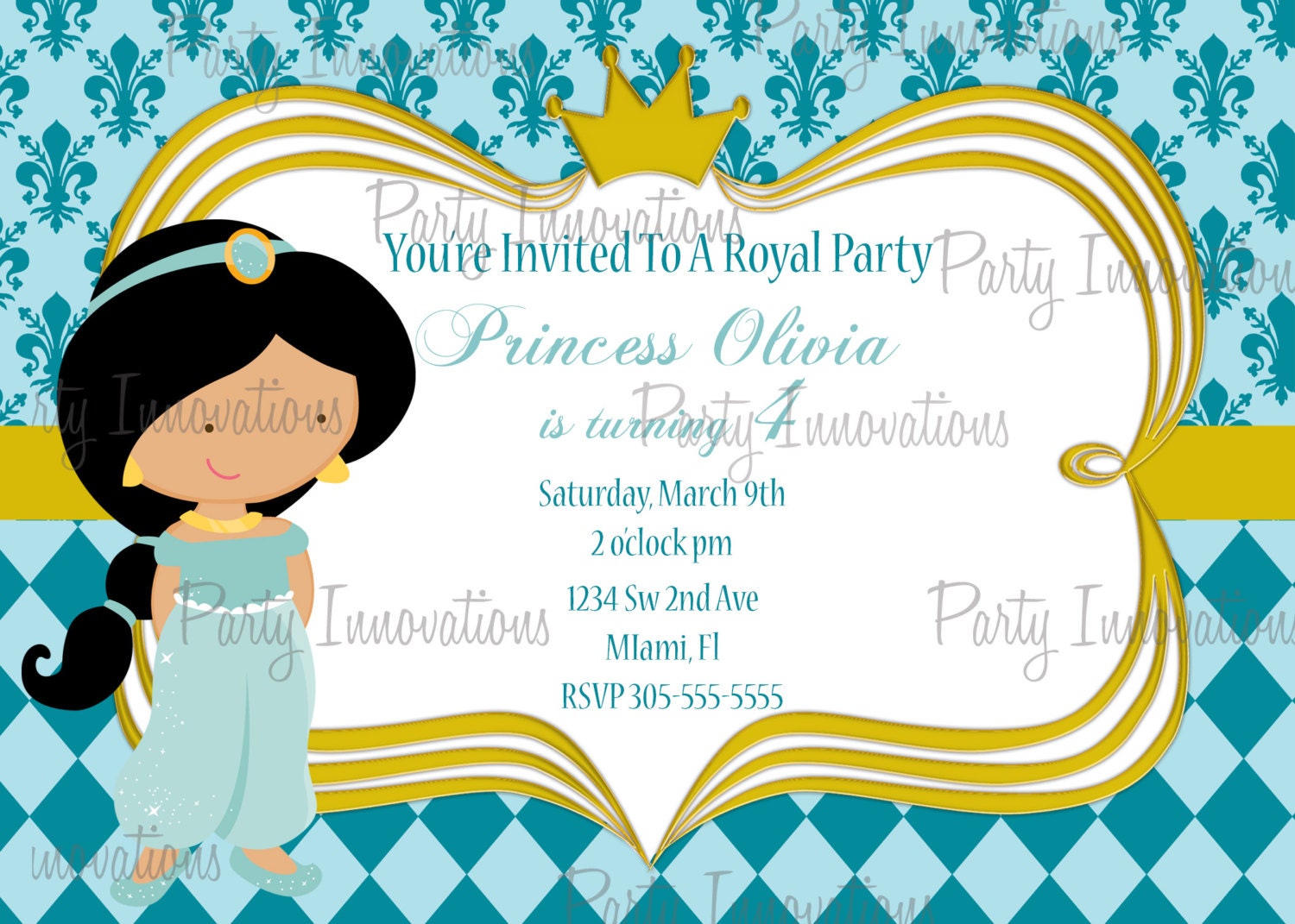 Download Printable Princess Jasmine Birthday Party Invitation plus