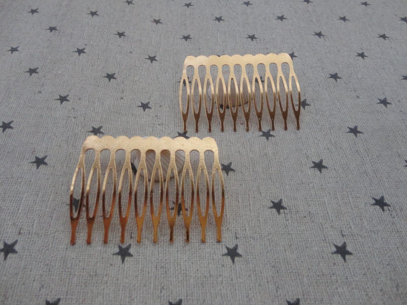 50pcs Gold Plated Metal Hair Combs 10 teeth 53 x38mmHA110