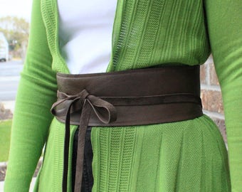 Leather Obi Belt - Genuine Leather - Brown Obi - Wrap Belt - Handmade Belt - Style - Slimming Effect - Quality Look and Feel