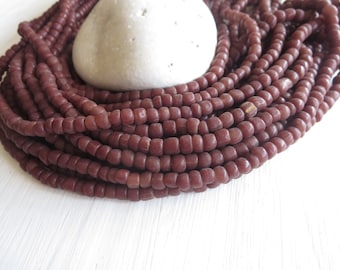 small matte brown sienna seed beads glass beads tube barrel spacer , New Indo-pacific 3 to 6mm / 22 inches strand - 6A14-9