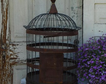 Vintage Primitive Large Tin Birdcage, Porch or Garden Decoration