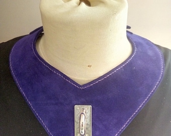 Purple nubucke leather bib necklace
