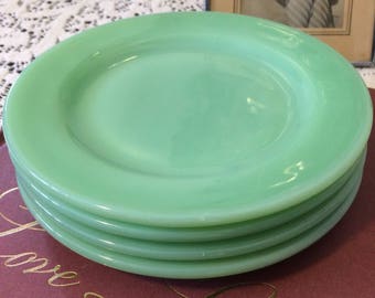 Vintage 1940s Jadeite Green Fire King Oven Ware Set of Six 6 Bread and Butter Plates Wedding Shower Gift for Her