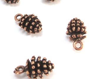 Pine Cones, 4 Pinecone Charms, Double Sided Copper Pine Cone Charms, Tree Pendant, Jewelry Making, Made in USA, Item 986m