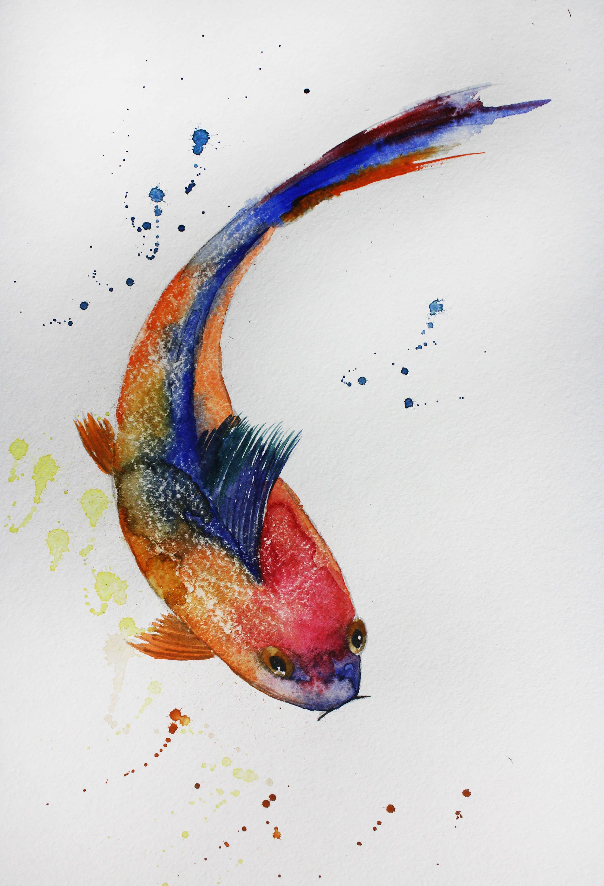 Fish watercolor original fish watercolor Koi Fish art Gold
