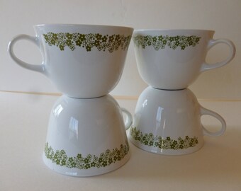 VINTAGE SET of Four Spring Blossom Cups, Vintage Pyrex, Vintage Corelle, Corning ware, Crazy daisy, Pyrex Mugs
