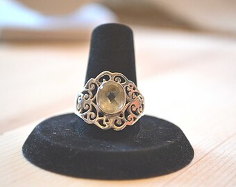 Quartz Ring, Sterling Silver Ring, Silver Filigree Ring, Vintage Quartz Ring, Size 8 Ring, Scroll Ring, Silver Vintage Ring, 925 Silver Ring