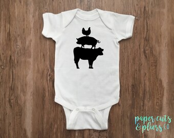 Farm Animal/Chicken, Pig, Cow, Short Sleeve Bodysuit for Babies/Kids