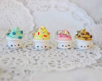 Frozen Yogurt Froyo Jewelry Keychain Polymer Clay Charm Dollhouse Miniature (BOGO SALE! see description for FREEBIE!)