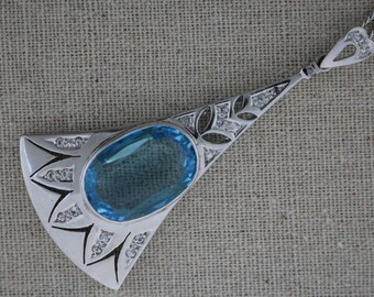 Vintage Blue Topaz Sterling Pendant and Chain