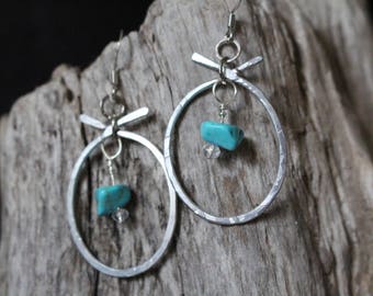 Turquoise Silver Hoops