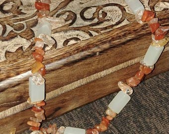 White Onyx, Red Aventurine & Ice Flake Quartz Necklace