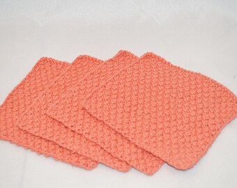 Hand Knit Washcloths, Knitted Coasters, Cotton Washcloths, Set of 4 Coasters, Knitted Dishcloths, Mothers Day Gift Idea