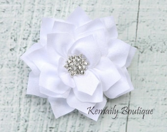 Vintage White Satin Flower, Fabric Flower, Craft Supplies, DIY Flower, DIY supplies, Embellishment