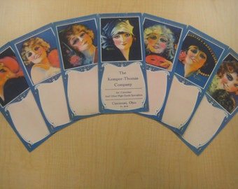 7 Large Art Deco Flapper Ink Blotters by R. Wilson Hammell, 1920s