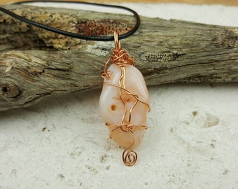 Sale~ Apricot Agate wire wrap "Hurricane Irma" necklace