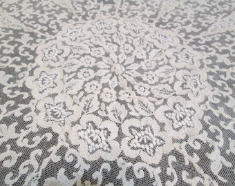 Antique French Lace Art Large Round Hand made Tabble Topper Piano Scarf France Alencon Lace circa: 1800's