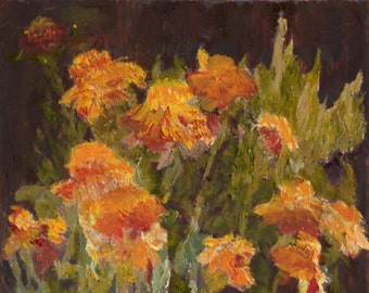 Marigolds 8x10 Canvas Giclee of Original Oil Painting by Kathleen Farmer Denver Artist