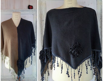 Woolen Capelet One size fits most Upcycled Recycled Reused wool One of a kind Poncho capelet