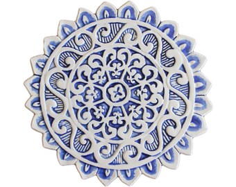 Mandala wall art, Meditation art, Spiritual gift, Yoga art, Mandala decor, Wall tiles, Mandala #1 cutout, 27.5cm, blue