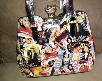 Magazine Cover Collage Gemstone Frame Satchel