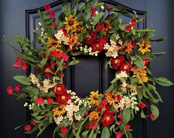 Spring WREATH, Spring Wreaths for Front Door, Country Porch Wreath