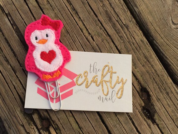 Valentine pink penguin Clip/Planner Clip/Bookmark. Valentine's planner clips